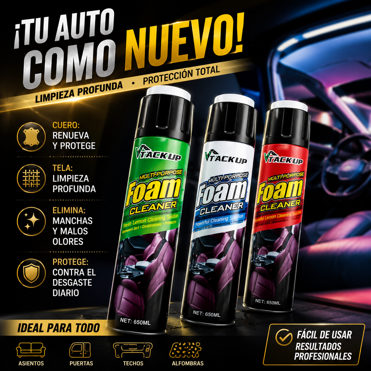 Limpiador de interiores para autos y muebles